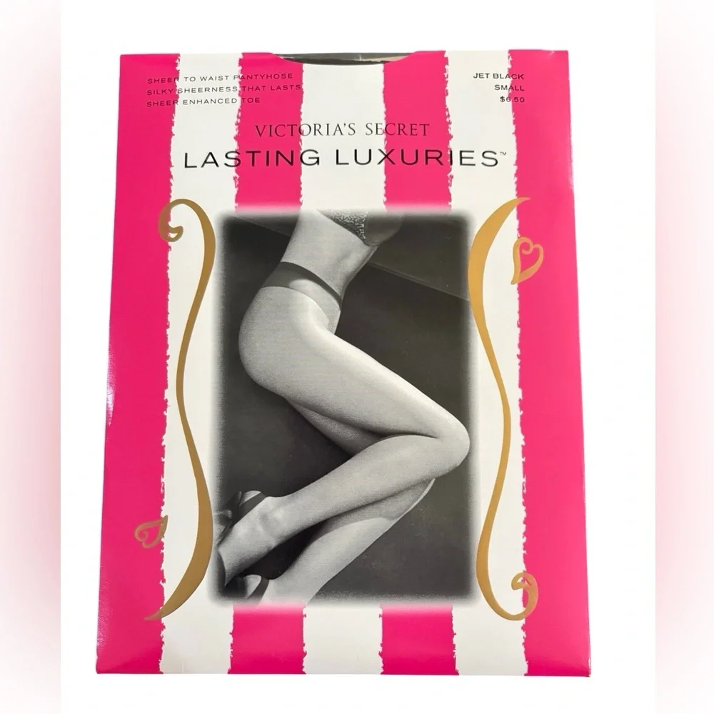 Vintage Victoria’s Secret Lasting Luxuries Pantyhose Jet Black Small NIP